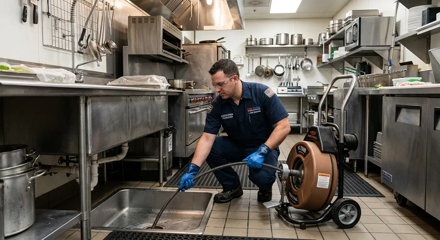 Commercial drain cleaning service in a restaurant kitchen in Parma Heights