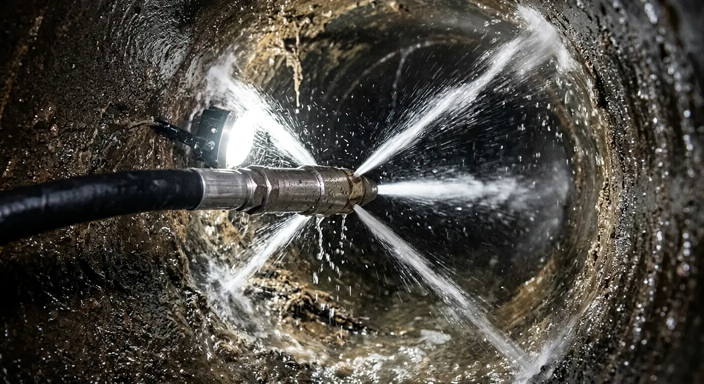 High-pressure hydro jetting nozzle cleaning sewer pipe for Sewer Line Relining in Parma Heights